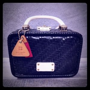 Rare navy Kate Spade woven picnic basket purse